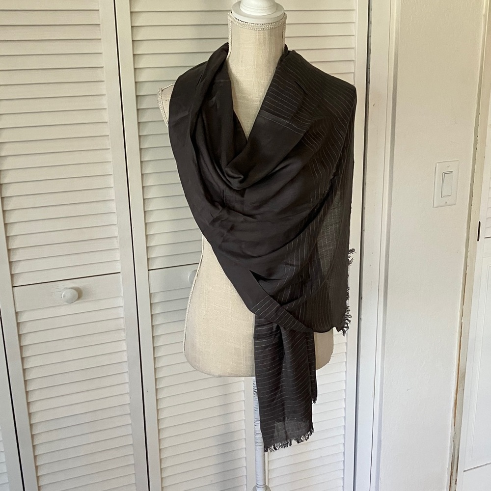 Classic Charcoal Grey and Silver Metallic Women's Oversized‎ Wrap Scarf